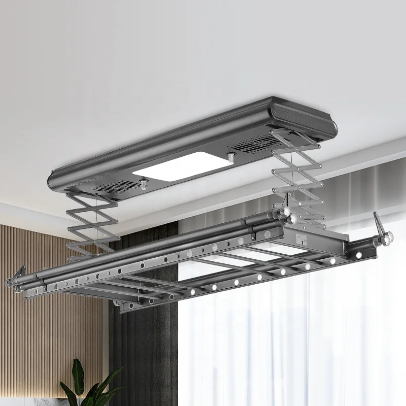 Retractable folding aluminum auto clothesline Indoor ceiling wall mounted laundry dry drying hanger rack heater dryer