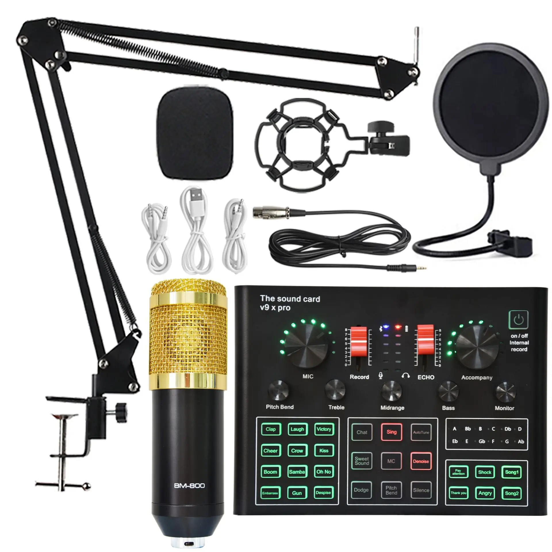 Bm800 Mic Usb V9X PRO Condenser Mic Sound Cards Sets Studio Wireless Adjustable Microphone Live Sound Card for Tiktok