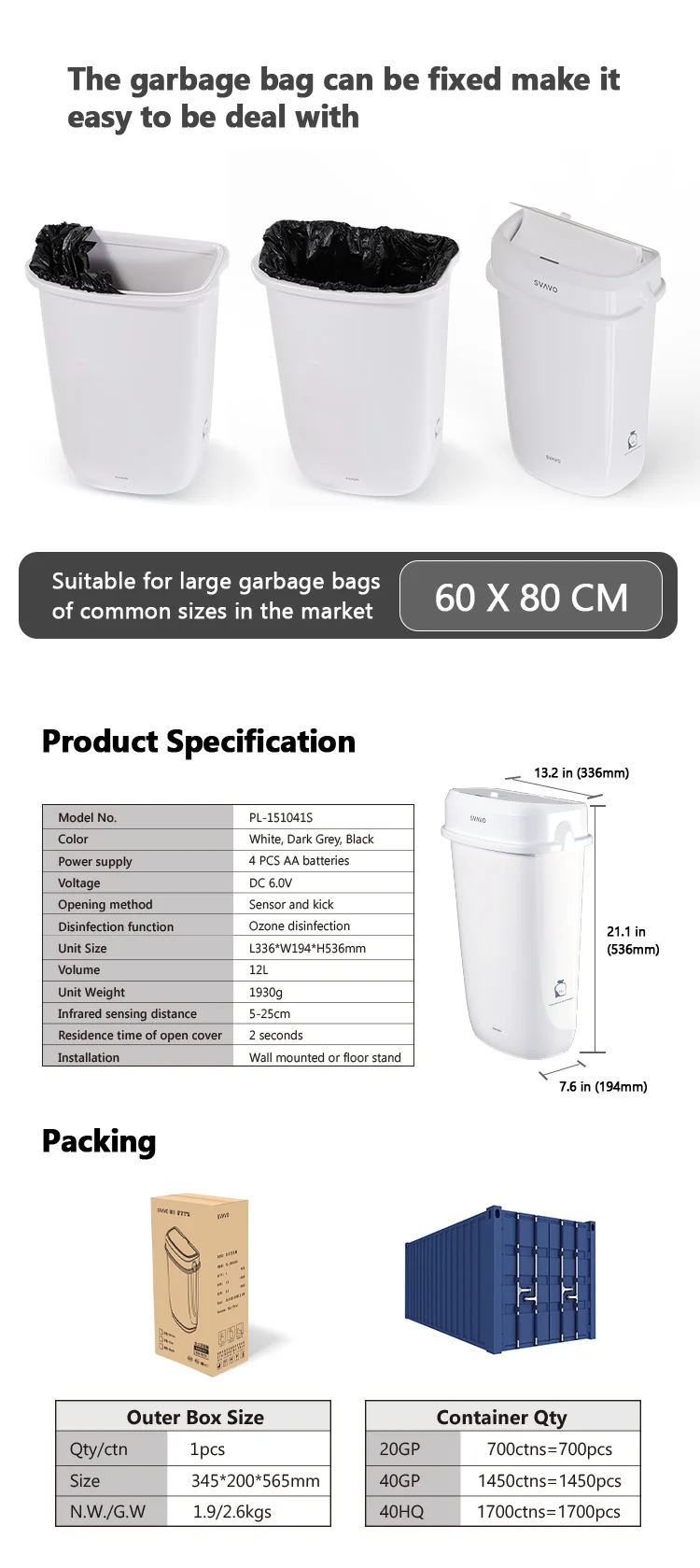 SVAVO 12L lady sanitary bin Plastic hygiene bin foot pedal Smart Waste Bin bathroom Garbage can Automatic diaper trash can