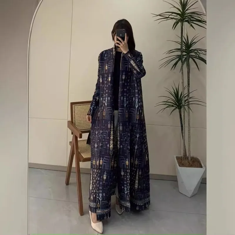 High Quality Pleated Abaya Scarf Collar Belt Kaftan Robes Front Open Coat Women Muslim Modest Abaya