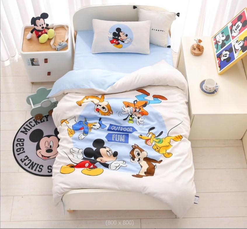 STG Customized Design Female Mouse 100% Cotton Down 6PCS Baby Bed Set with Comforter Bedspread Pillow Inserts
