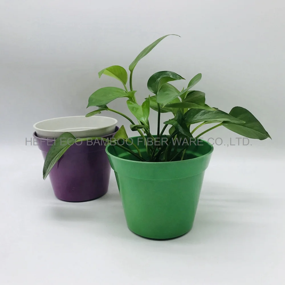 Biodegradable bamboo fiber flower pot custom print and color, eco friendly plant pot with Drainage Holes, Gardening pot outdoor