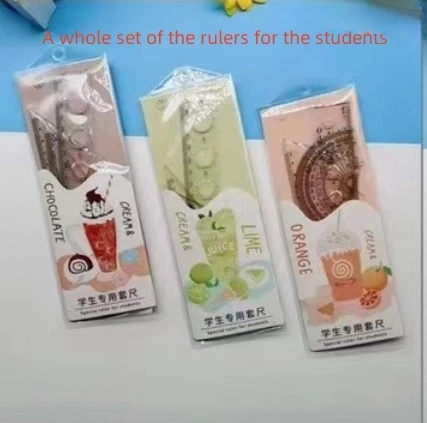 YE160    Sales promotion     Cartoon set ruler acrylic student ruler set protractor transparent soft triangle  ruler