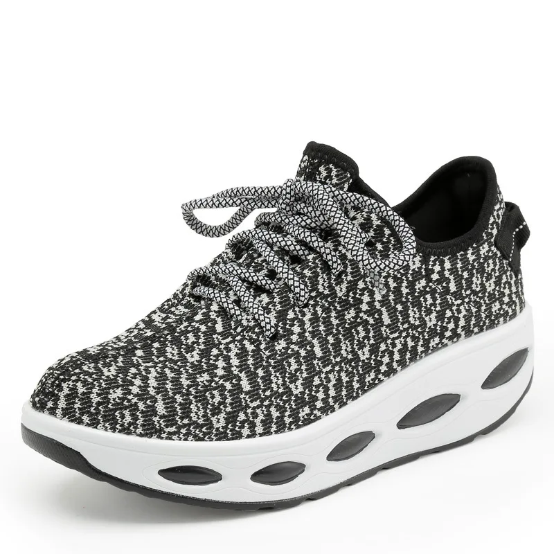 
Yeezy Style Private Label OEM Thick Sole Knit Wedge Sepatu Platform Sneakers for Women Fashion Sport Shoes 