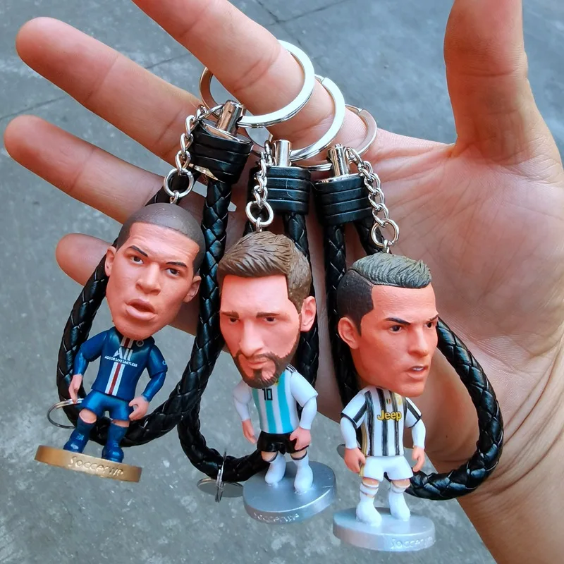 Soccer star Figurine Messi Mbappe  Ronaldo Neymar pendant keychain
