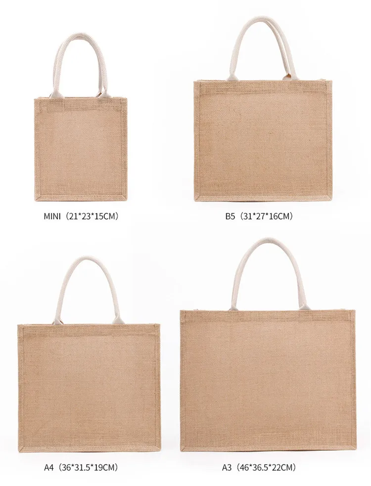 Customizing printed Eco friendly Fancy Reusable Beach tote Grocery Jute Gift bags for shopping