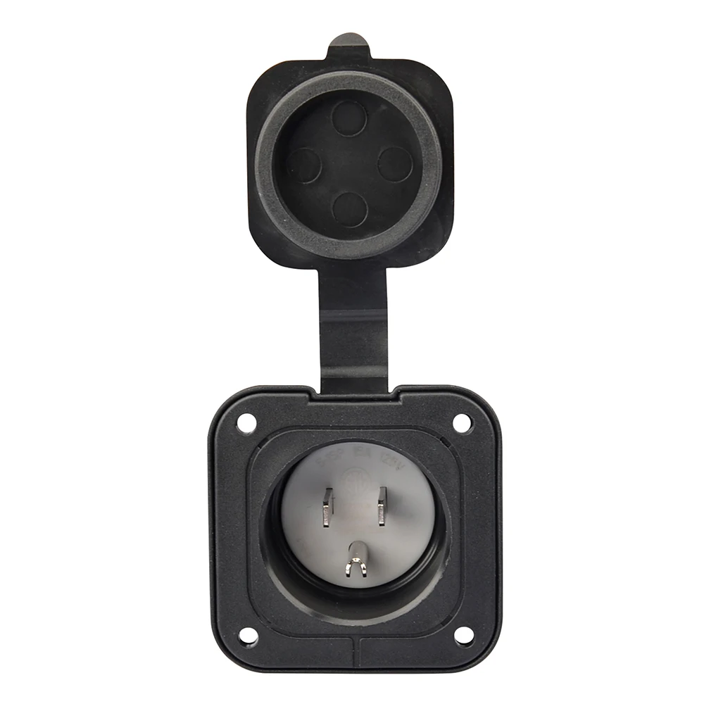 15 Amp Flanged Inlet 125V, NEMA 5-15 RV Shore Power Inlet Plug w/Waterproof and Back Cover, 2 Pole 3-Wire AC Port Plug