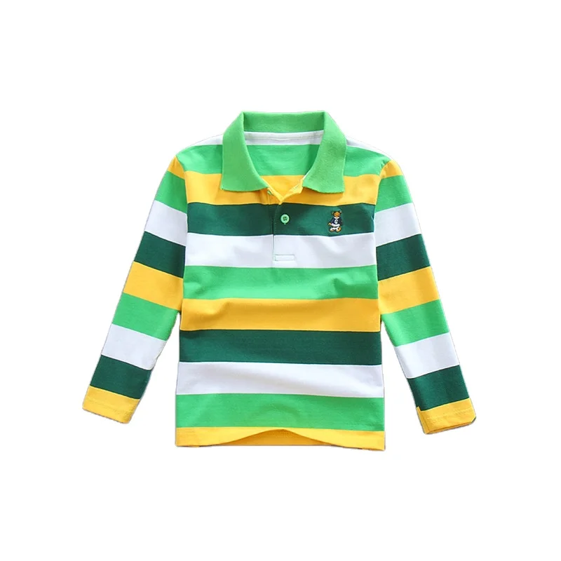 Polo Shirt Kids Clothes Tops Color Stripes Turn-down Collar Autumn Long Sleeve Polos Baby Boy Camisetas Boys Shirts Teen 3T-15T