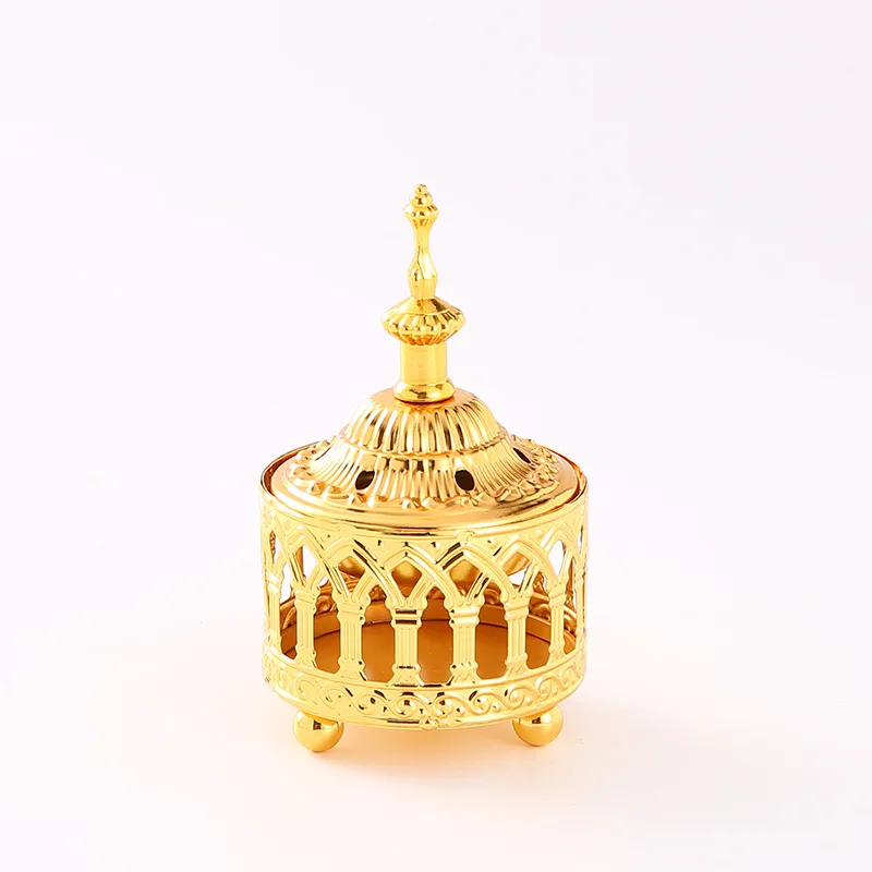 Factory Directly Sale Iron Gold Hollow Carving Candle Incense Burner Ramadan Bakhoor Gold Decoration