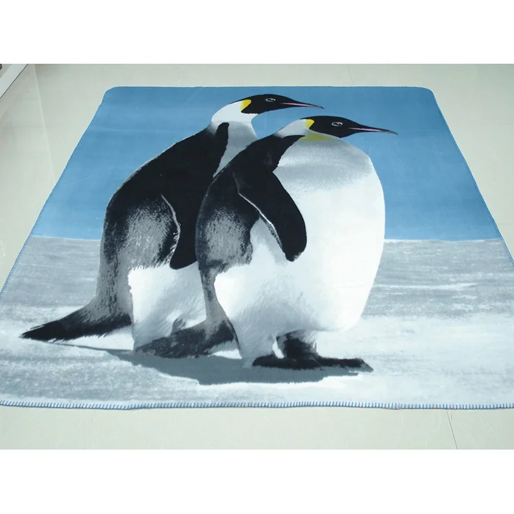 3d Animal Digital Printed Dog Tiger Penguin Wolf Animal Photo Frame on Woven Fleece Throw Blanket