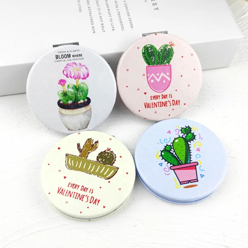 Fast delivery ! Various designs 72mm round pu leather compact mirror gifts for coworkers
