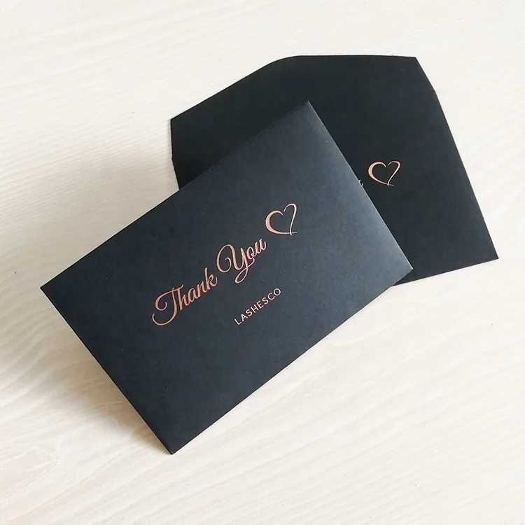 Customization black luxury gift thank you card receipt envelope printing black kraft paper envelope