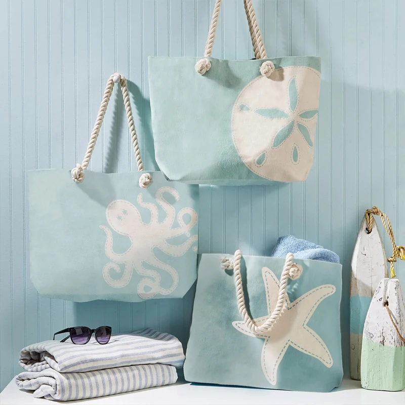 Wholesale Large Rope Strap Tote Bags Sublimation Starfish Print Handbags Cotton Tote Bags