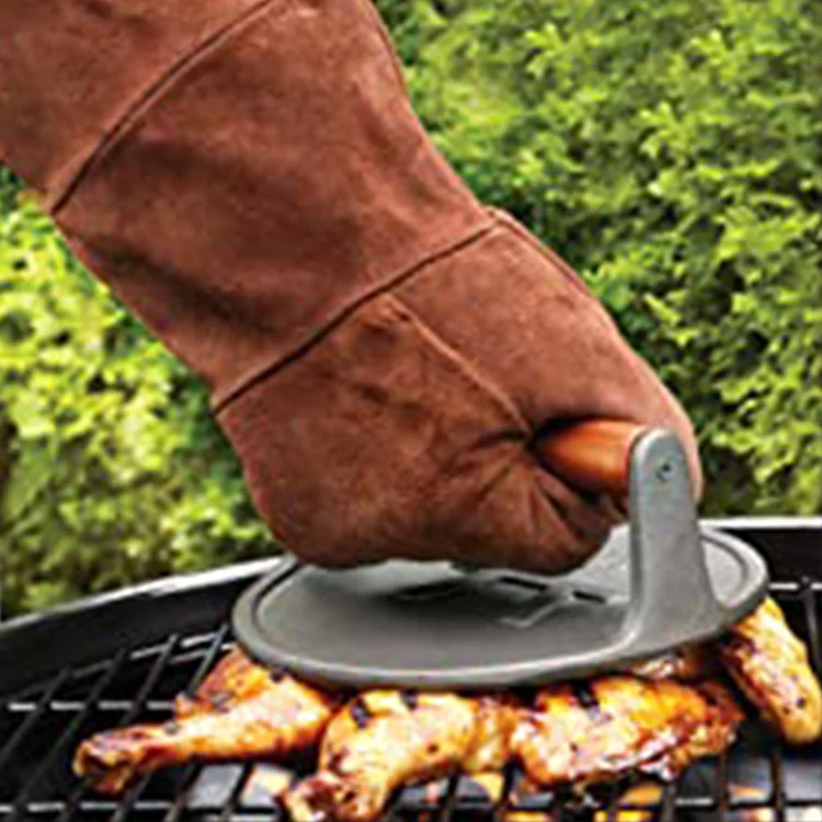 brown babecue BBQ heat resistant hand protection fireproof five fingers reinforced palm high-quality gloves