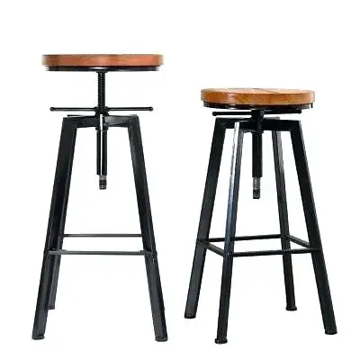 Industrial Antique Wooden Top Height Adjustable Cheap Metal Bar Stools