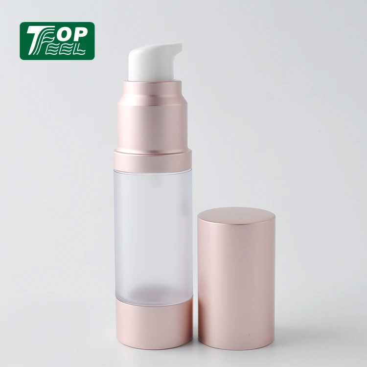 Wholesale In Stock High Quality Rose Gold 15ml Plastic Airless Pump Bottle Cosmetics Packaging