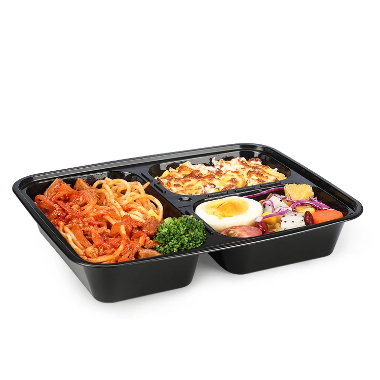 
Free eco-friendly microwave safe black 3 compartment takeaway plastic food container with clear lid 