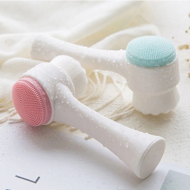 Handheld Dual Sided Facial Cleansing Silicone Face Brush Soft Bristle