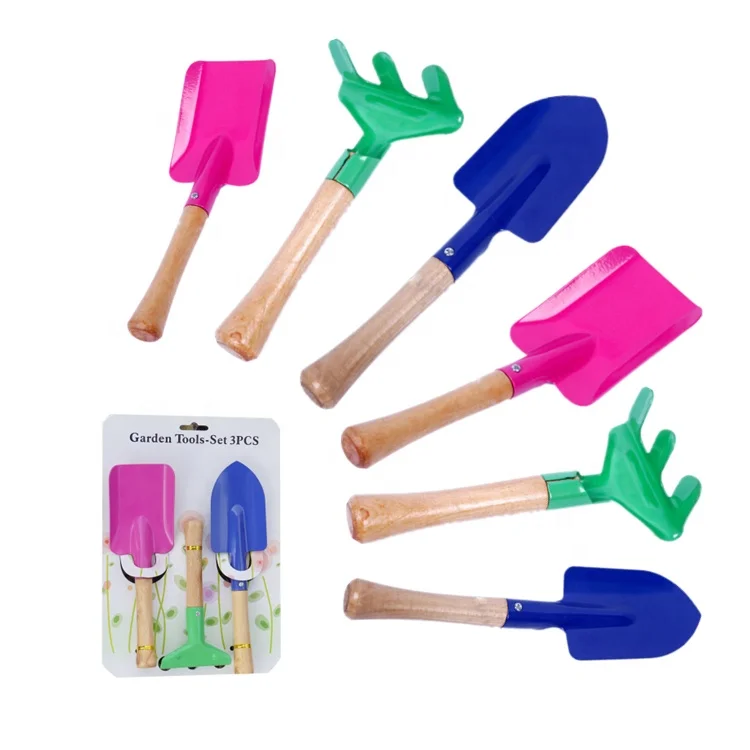 Wholesale Metal Wood Miniature Trowel Garden Hand Tool Kit Toy Cute Child Children Size Kids Small Mini Gardening Tools Set