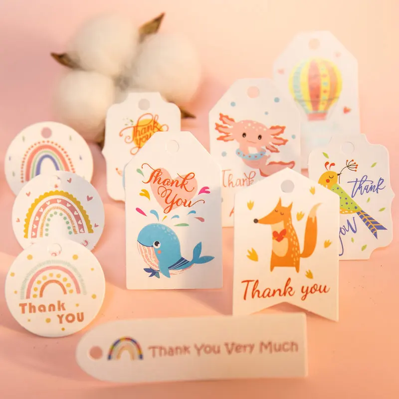 Wholesale Rainbow Printed Thank You Paper Gift Tag Price Label Cute Animals Party Present Box Wrapping Garment Card