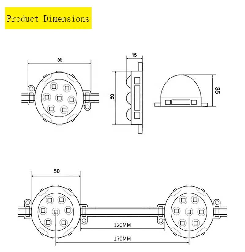 Waterproof Addressable advertising sign light outdoor 50mm 7led RGB  pixel 24V led point Light
