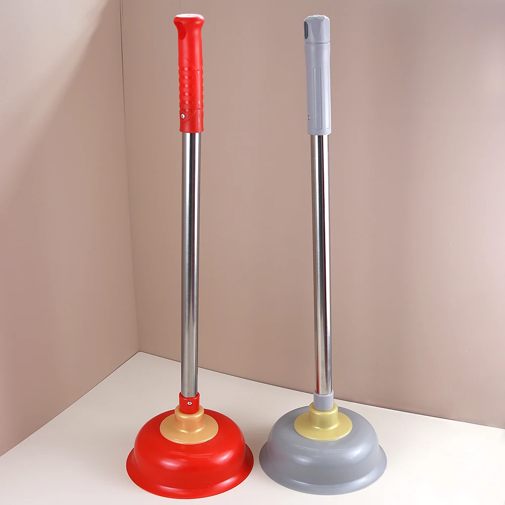 high pressure Aluminum toilet sink plunger household toilet brush plunger stainless long hand rubber head toilet water plunger