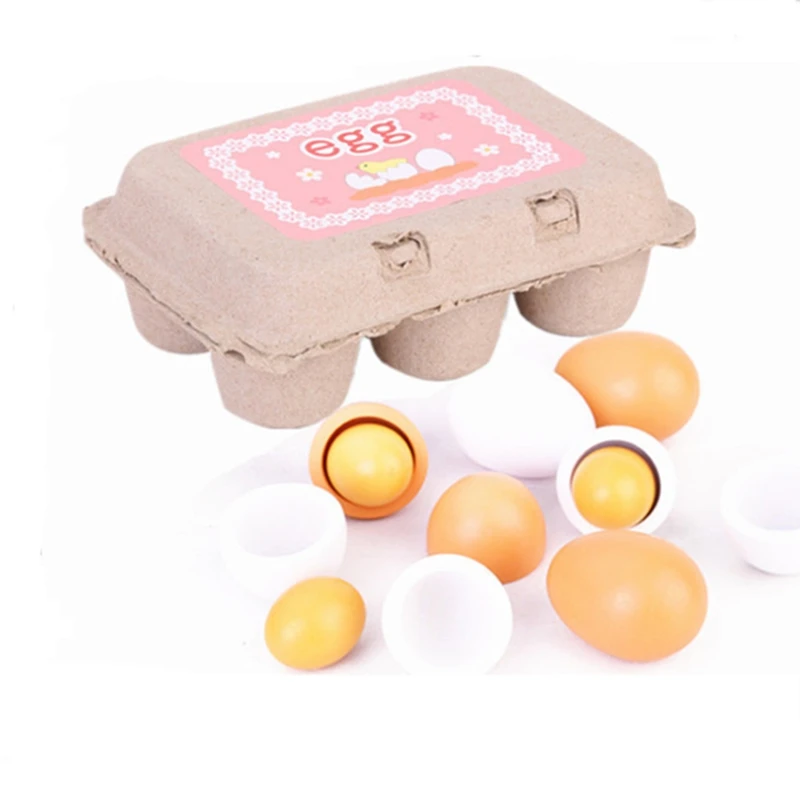 
Amazon hot selling 6pcs simulation eggs toy educational wooden eggs pretend play kitchen food toy for kids 