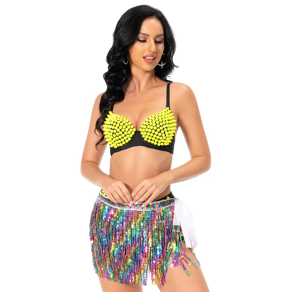 Brand new Bohemia style Sequin Skirt waist chain belt with Sparkly Fringe for Halloween Music Festival dance performance bottom