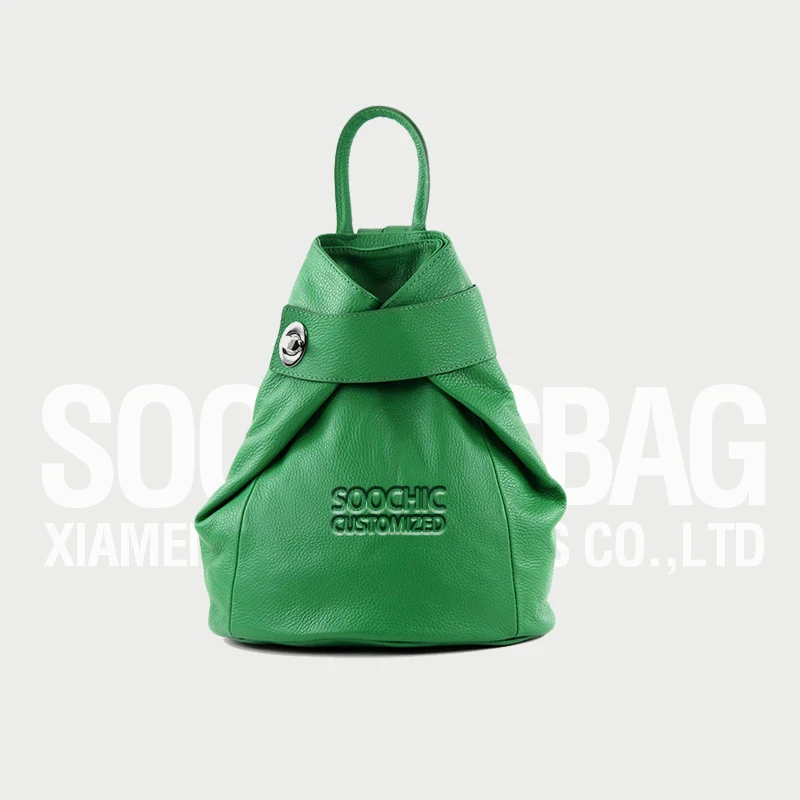 Soochic Dress Bright Green Women Backpacks Casual Top Handle Twist Cross Body Bag Personalized Emerald Faux Leather Tote Bag