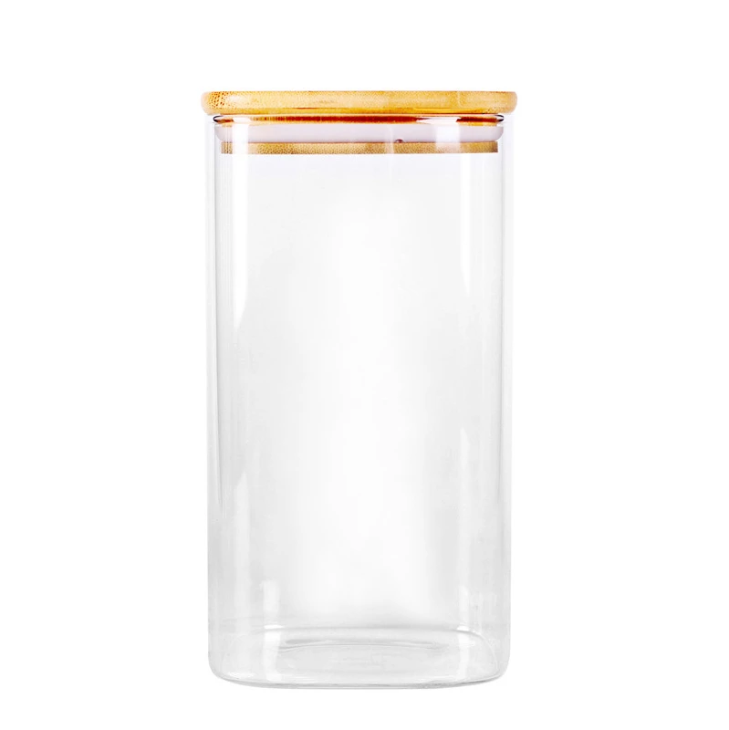 Factory customized square glass transparent bamboo lid tea cans for storage of miscellaneous grains storage cans