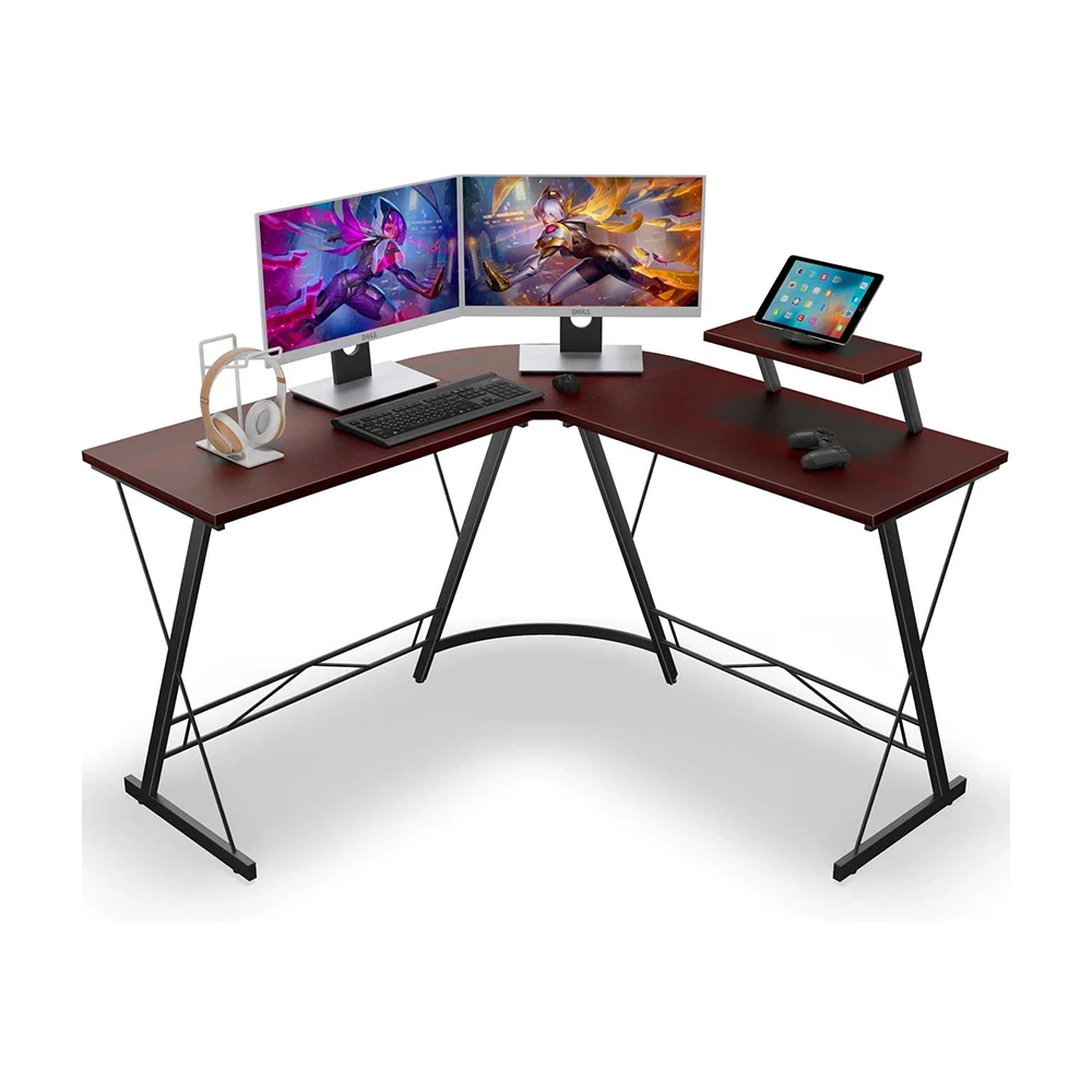 Computer Gaming Student Modern Home Office Adjustable Glass Top L Shaped White Large Corner Desk For Kids Home Office Adjustable
