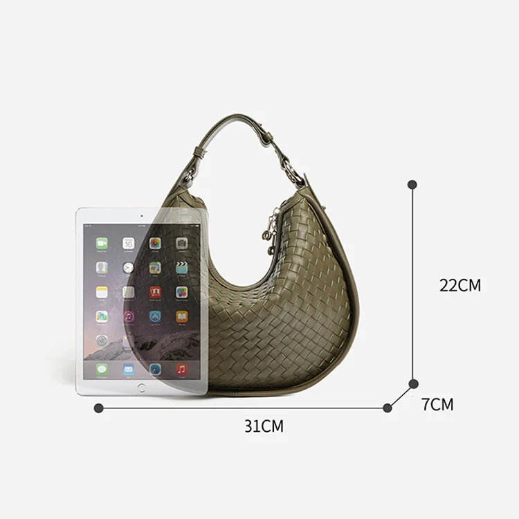 Factory hot sale fashion trends vintage handbags Genuine Leather woven Crescent armpit Shoulder Bags for women