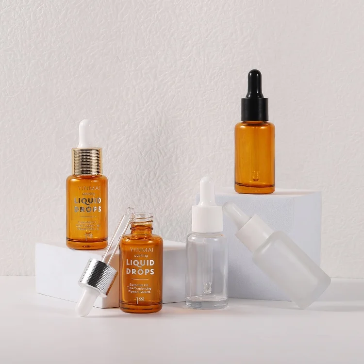 20ml new design luxury glass essential oil dropper bottle skincare serum packaging with metal gold dropper
