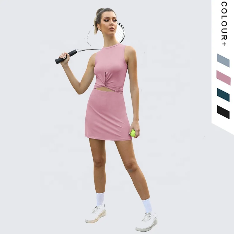 2022 women New summer sports dress nylon waist hip hollow sexy tennis skirt badminton yoga dance gym shirts with shorts pocket