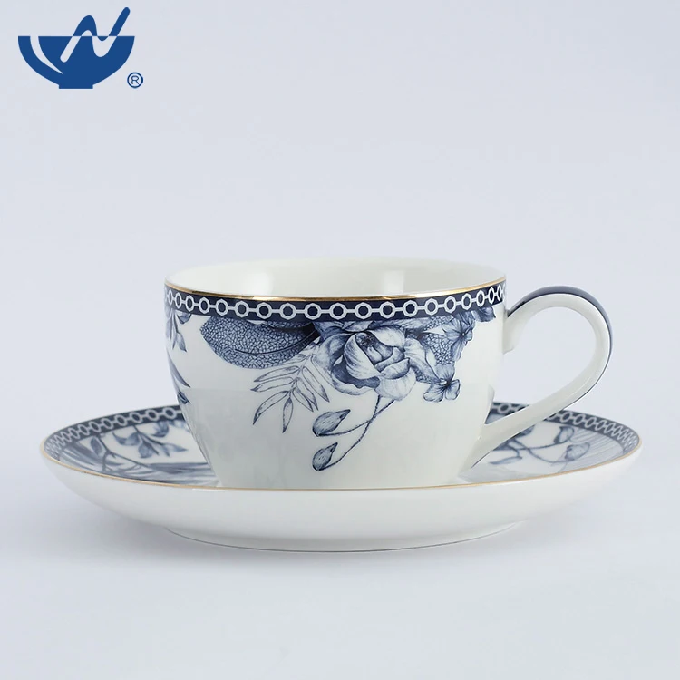 Hotel Restaurant Fine Bone China Printed Tea Cup And Saucer Set Coffee Cup With Saucer