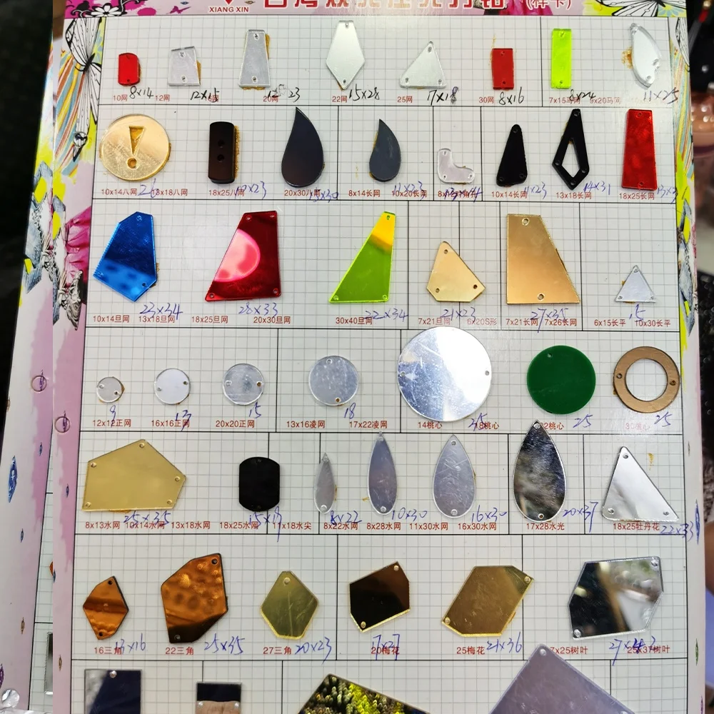 Q001 flat back rhinestone gem acrylic mirror sew on rhinestone beads with holes for dancing clothes