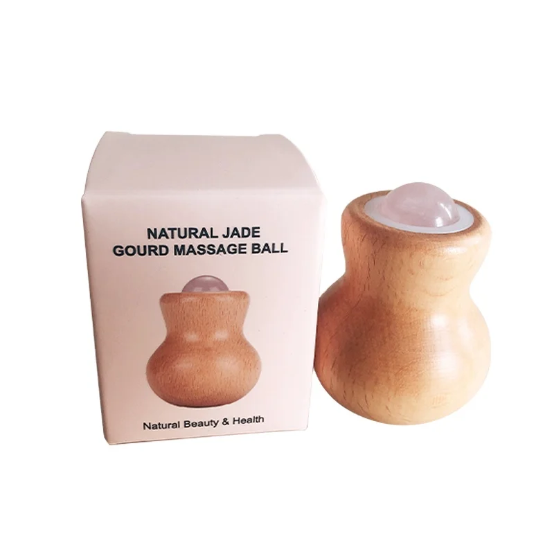 Wooden gourd shape crystal rose quartz v jade facial roller jade roll with box