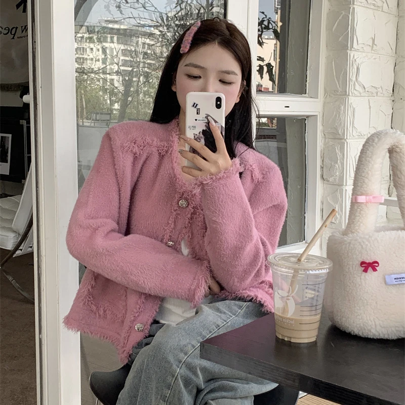 2024 Spring new arrival long sleeve cardigan tassel cable knit  crew neck women sweater coat