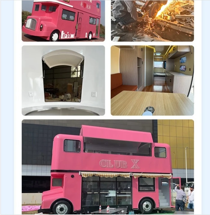 Double-decker Luxury Bus Electric Multi-functional Mobile Box Bar Food Truck Fully Equipped Kitchen Cafe Bar Food Trailer