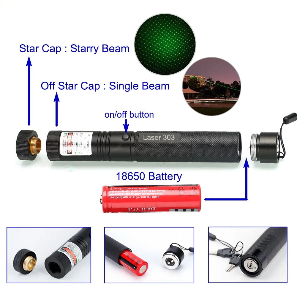 
Safety Key 18650 Battery 303 JD Green Laser Pen Pointer 