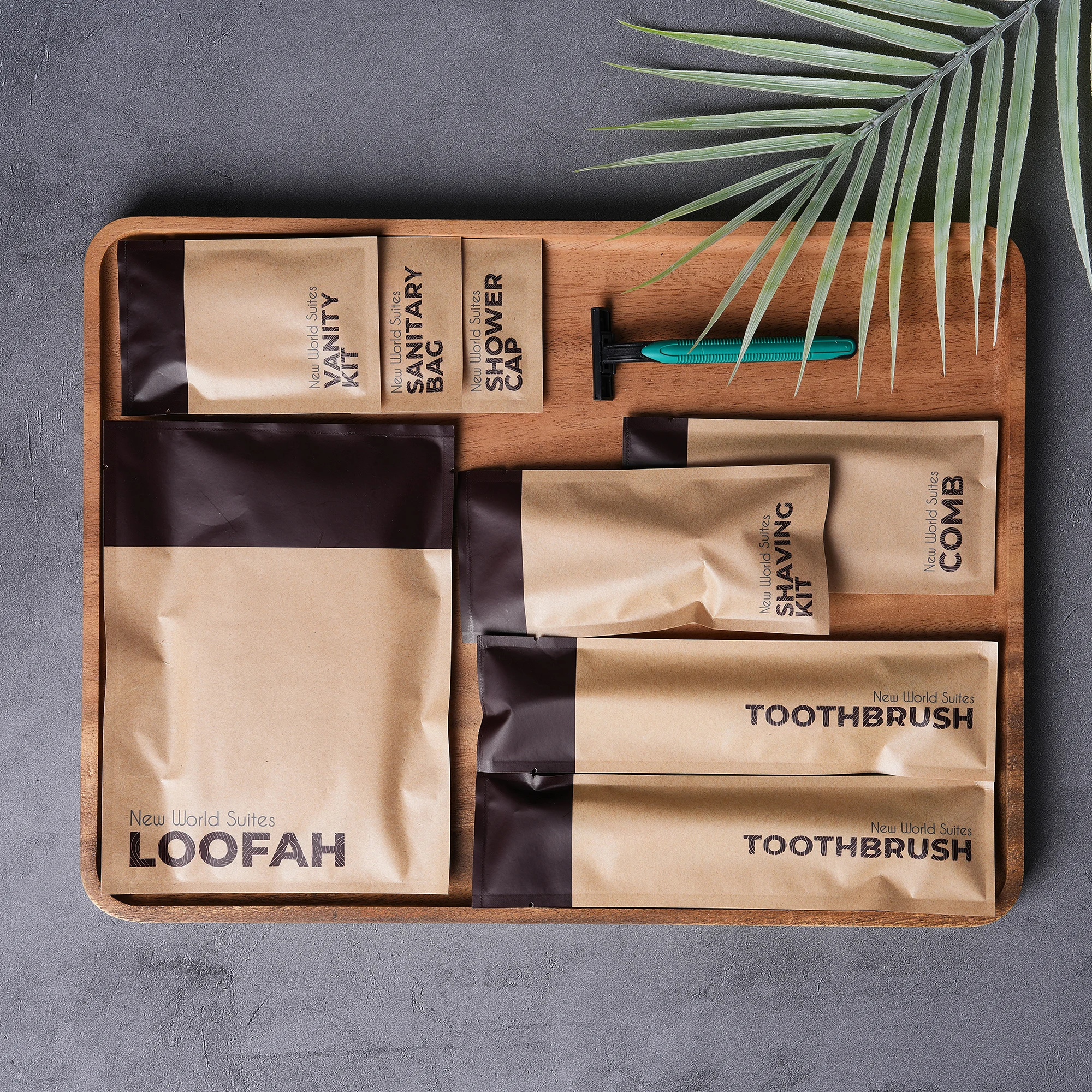 Поставки для отелей оптовая продажа биоразлагаемая крафт-упаковка набор туалетных принадлежностей гостиниц