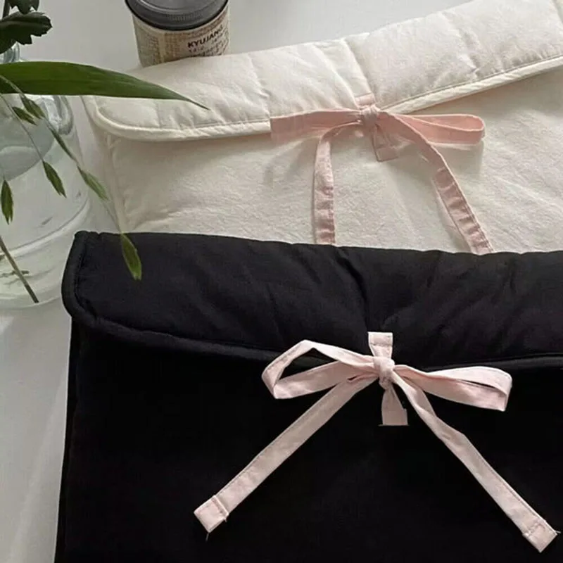 Custom Size Logo Coquette Cotton Padded eReader Laptop Tablet Protection Sleeve Pouch Case Bag with Tie Ribbon