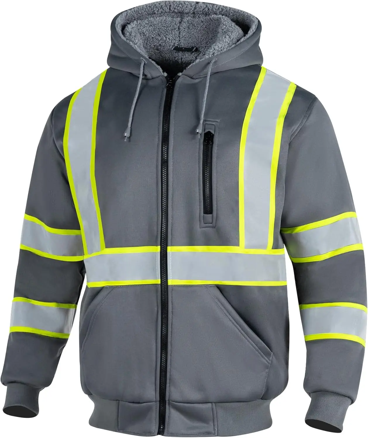 OEM Customizable Logo Winter High Visibility Class 3 Reflective Safety Workwear Black Hoodie Sweater made Polyester Nylon Winter