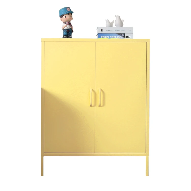 Light yellow metal living room office over desk mobile steel 2 doors storage file cabinet