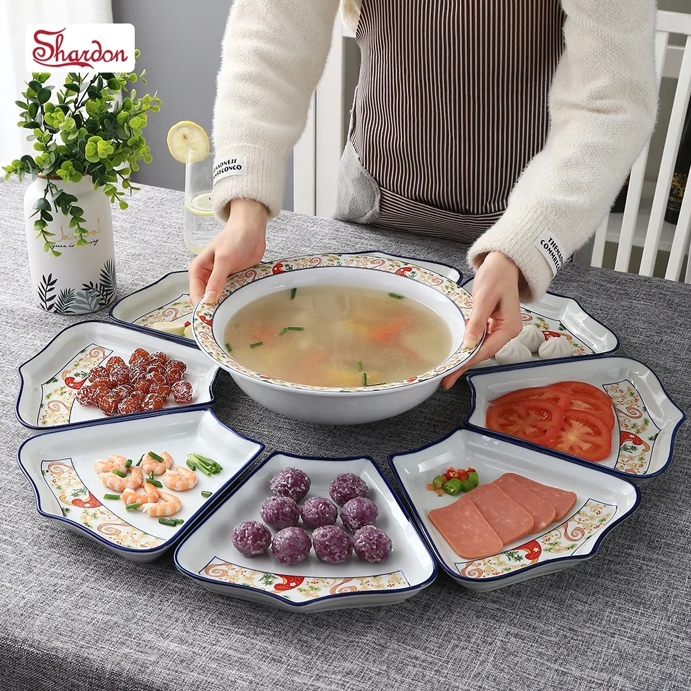 Shardon Creative Lacy Ceramic Plates for Restaurant Serving Food Dishes Set Porcelain Irregular Combination Plate Dinnerware