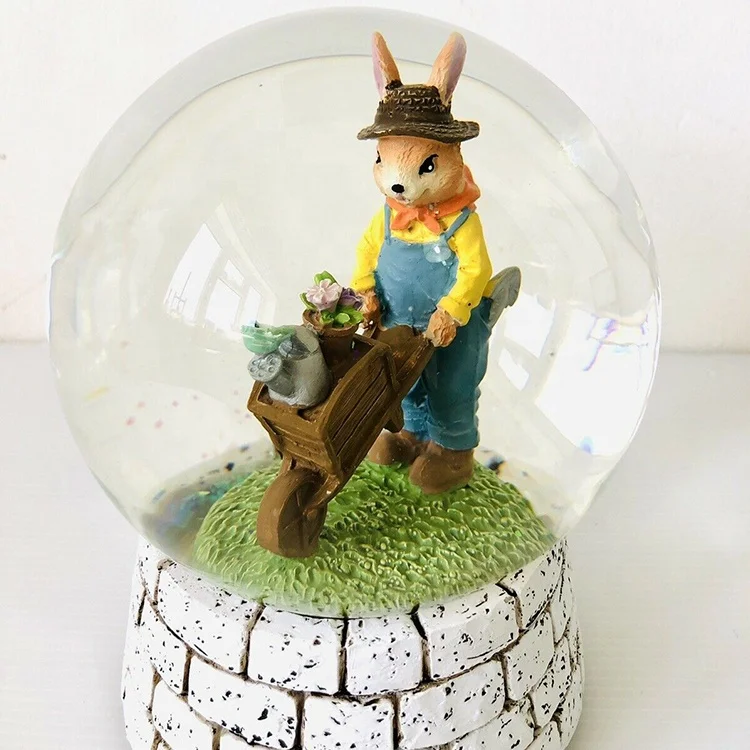 Cute Rabbit Resin Glass Snow Globe Exquisite Handcrafted Snowman and Rabbit Figurine for Home Decor and Souvenir Gifts