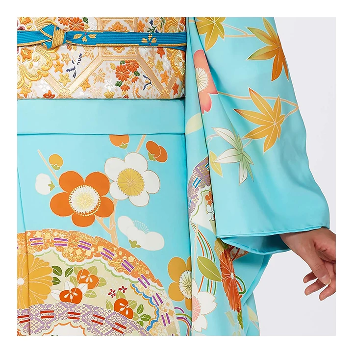 Hinoki fan extra long ladies elegant tapetenbild kimono Japan made of pure silk fabric
