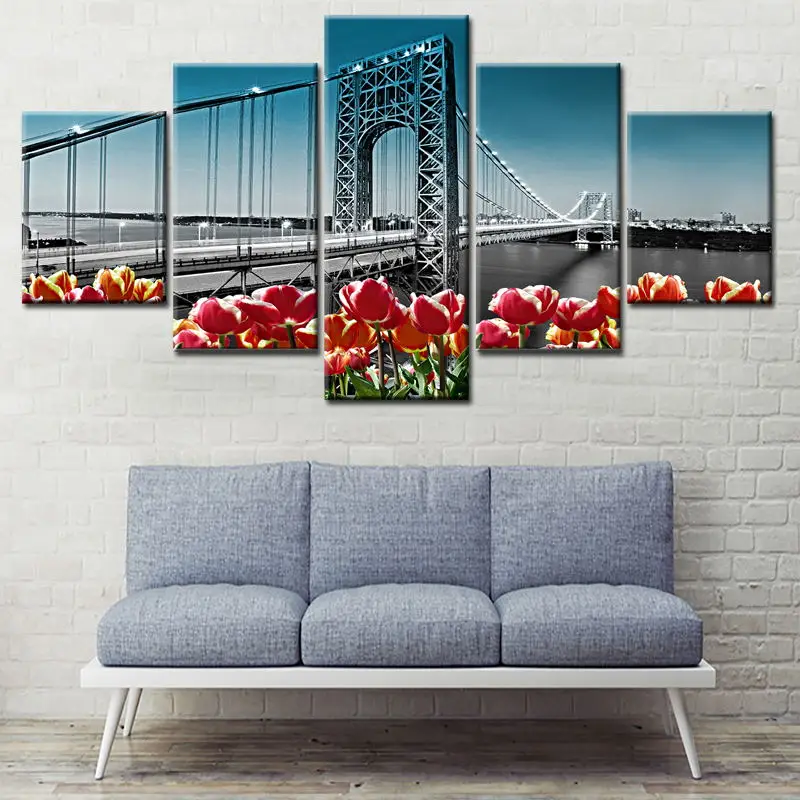Art Wall Picture Canvas Print Floral Decor Wallpaper Mural Flower Living Room Decoration Poster Seven 5 Panel Oil Painting