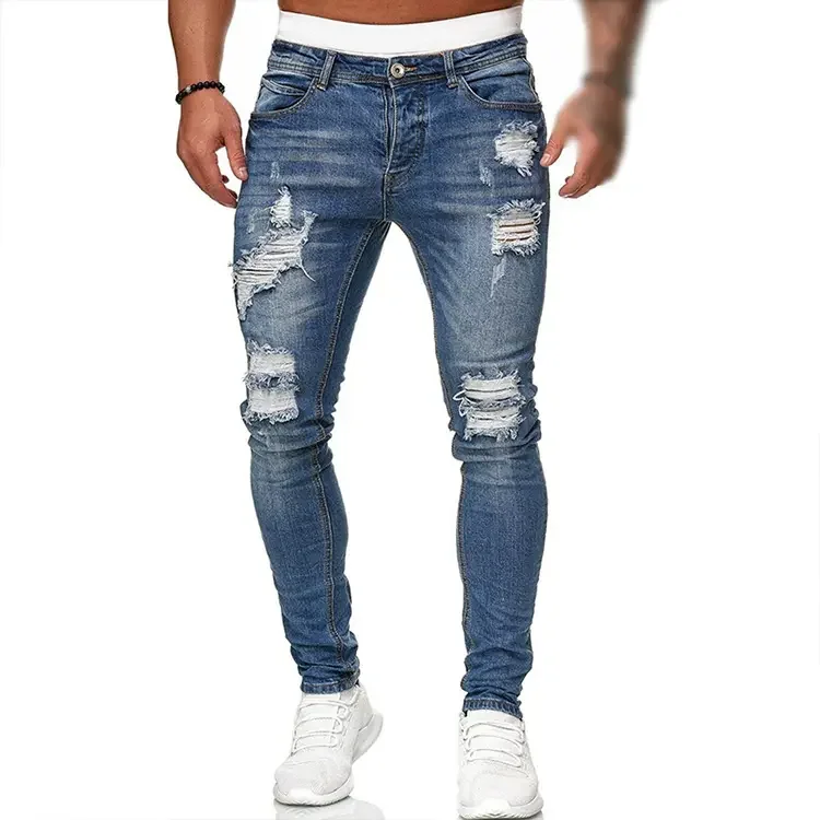 custom wholesale made high quality blue trouser jeans jeans men slim men s ripped skinny jeans