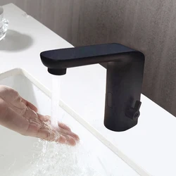 Negro black automatic basin faucet smart taps body full brass copper mixer water cold & hot ac 220 voltage and battery power 6